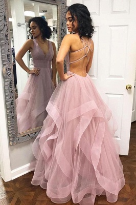 Sexy Pink Halter Ruffle A-Line Prom Dresses_1