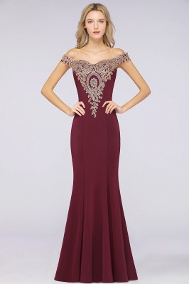 Charming Off-The-Shoulder Floor-Length  Mermaid Appliques Zipper Prom Dress_3