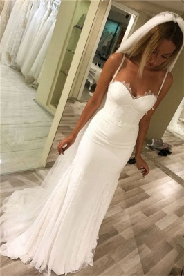Spaghetti-Strap Lace Appliques Wedding Dresses | Rubbons Sleeveless Floral Bridal Dresses_1