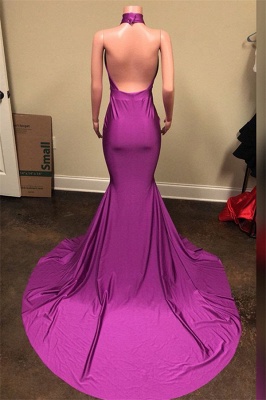 New Arrival Purple Halter V-Neck Backless Sleeveless Sexy Mermaid Evening Gown_2