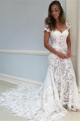 Stunning Lace Appliques Wedding Dresses | Cap Sleeves Floral Bridal Dresses_1