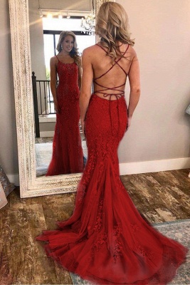 Criss-cross Straps Lace Fitted Long Prom Dresses | Trendy Applique Evening Dresses_2