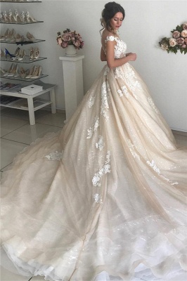 Applique Off-the-Shoulder Wedding Dresses | Sequins Backless Sleeveless Floral Bridal Dresses_2