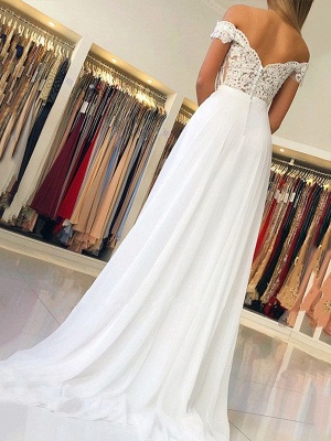 White Sweetheart Off-the-shoulder A-Line Appliques Lace Floor-length Prom Dress_2
