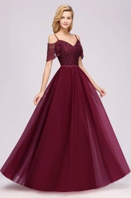 A-Line  Lace Sweetheart Spaghetti Straps Short-Sleeves Floor-Length Bridesmaid Dresses with Ruffles_1