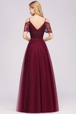 A-Line  Lace Sweetheart Spaghetti Straps Short-Sleeves Floor-Length Bridesmaid Dresses with Ruffles_3