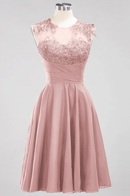 A-line  Appliques Jewel Sleeveless Knee-Length Bridesmaid Dresses with Ruffles_6