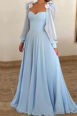 Blue Flower Appliques Fur A-Line Prom Dresses_1
