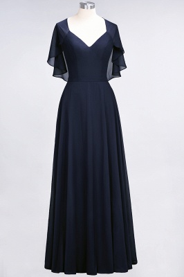 A-Line V-Neck short-sleeves Floor-Length Satin Bridesmaid Dress_27