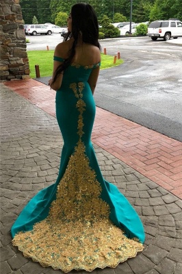 Glamorous Off-The-Shoulder Appliques Sexy Mermaid Prom Dresses_2