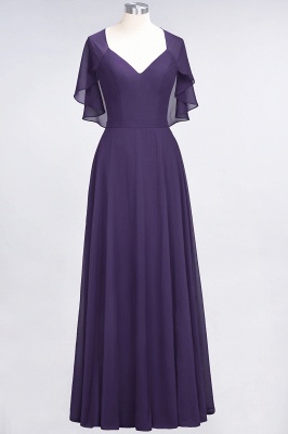 A-Line V-Neck short-sleeves Floor-Length Satin Bridesmaid Dress_18