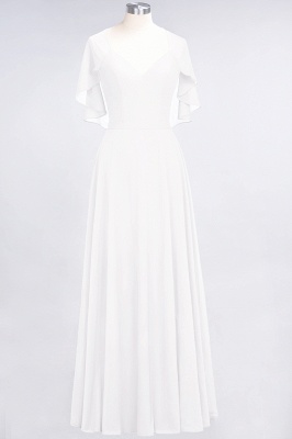A-Line V-Neck short-sleeves Floor-Length Satin Bridesmaid Dress_1