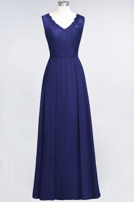 A-Line V-Neck Sleeveless Floor-Length  Lace Bridesmaid Dress_25