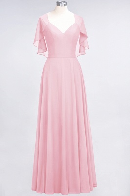 A-Line V-Neck short-sleeves Floor-Length Satin Bridesmaid Dress_4