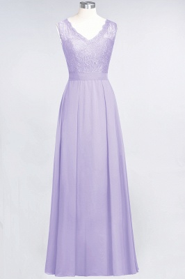 A-Line V-Neck Sleeveless Floor-Length  Lace Bridesmaid Dress_20