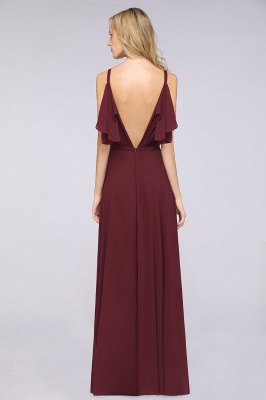 A-Line V-Neck Straps Sleeveless Ruffles Floor-Length  Bridesmaid Dress with Pearls_2