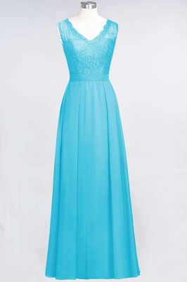 A-Line V-Neck Sleeveless Floor-Length  Lace Bridesmaid Dress_23