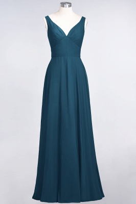 A-Line V-Neck Straps Sleeveless Ruffles Floor-Length  Bridesmaid Dress with Open Back_26