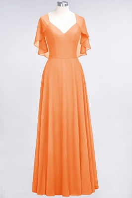 A-Line V-Neck short-sleeves Floor-Length Satin Bridesmaid Dress_15