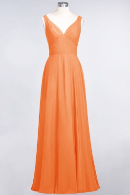 A-Line V-Neck Straps Sleeveless Ruffles Floor-Length  Bridesmaid Dress with Open Back_15