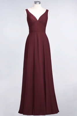 A-Line V-Neck Straps Sleeveless Ruffles Floor-Length  Bridesmaid Dress with Open Back_10