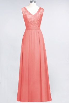 A-Line V-Neck Sleeveless Floor-Length  Lace Bridesmaid Dress_7