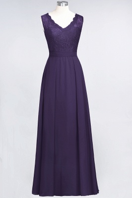 A-Line V-Neck Sleeveless Floor-Length  Lace Bridesmaid Dress_18