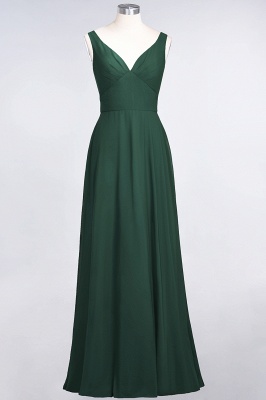 A-Line V-Neck Straps Sleeveless Ruffles Floor-Length  Bridesmaid Dress with Open Back_30