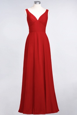 A-Line V-Neck Straps Sleeveless Ruffles Floor-Length  Bridesmaid Dress with Open Back_8