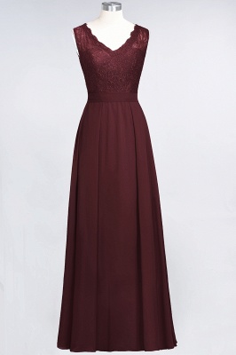 A-Line V-Neck Sleeveless Floor-Length  Lace Bridesmaid Dress_10