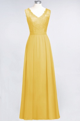 A-Line V-Neck Sleeveless Floor-Length  Lace Bridesmaid Dress_16