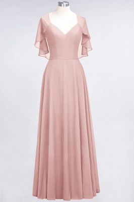 A-Line V-Neck short-sleeves Floor-Length Satin Bridesmaid Dress_6