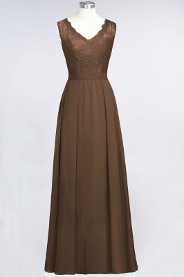 A-Line V-Neck Sleeveless Floor-Length  Lace Bridesmaid Dress_12