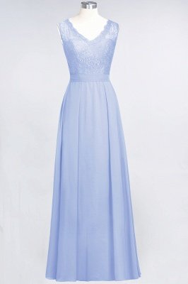 A-Line V-Neck Sleeveless Floor-Length  Lace Bridesmaid Dress_21