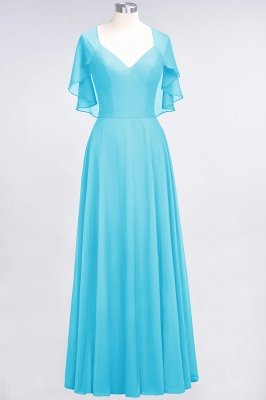 A-Line V-Neck short-sleeves Floor-Length Satin Bridesmaid Dress_23