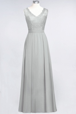A-Line V-Neck Sleeveless Floor-Length  Lace Bridesmaid Dress_29