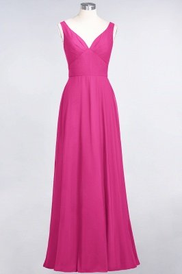 A-Line V-Neck Straps Sleeveless Ruffles Floor-Length  Bridesmaid Dress with Open Back_9