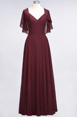 A-Line V-Neck short-sleeves Floor-Length Satin Bridesmaid Dress_10