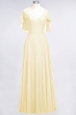A-Line V-Neck short-sleeves Floor-Length Satin Bridesmaid Dress_17