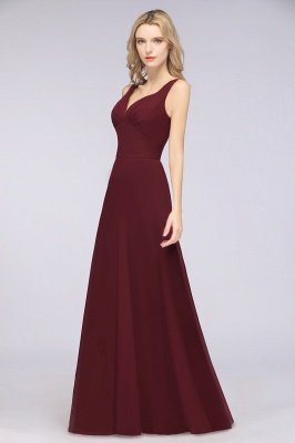 A-Line V-Neck Straps Sleeveless Ruffles Floor-Length  Bridesmaid Dress with Open Back_36