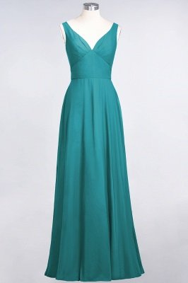 A-Line V-Neck Straps Sleeveless Ruffles Floor-Length  Bridesmaid Dress with Open Back_31