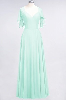A-Line V-Neck short-sleeves Floor-Length Satin Bridesmaid Dress_34