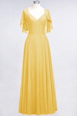 A-Line V-Neck short-sleeves Floor-Length Satin Bridesmaid Dress_16