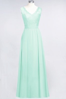 A-Line V-Neck Sleeveless Floor-Length  Lace Bridesmaid Dress_34