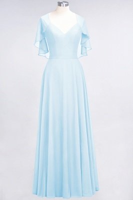 A-Line V-Neck short-sleeves Floor-Length Satin Bridesmaid Dress_22