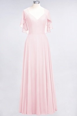 A-Line V-Neck short-sleeves Floor-Length Satin Bridesmaid Dress_3