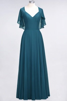 A-Line V-Neck short-sleeves Floor-Length Satin Bridesmaid Dress_26