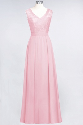 A-Line V-Neck Sleeveless Floor-Length  Lace Bridesmaid Dress_4