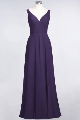 A-Line V-Neck Straps Sleeveless Ruffles Floor-Length  Bridesmaid Dress with Open Back_18