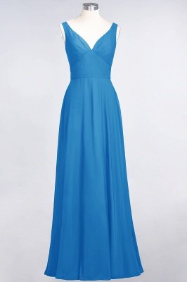 A-Line V-Neck Straps Sleeveless Ruffles Floor-Length  Bridesmaid Dress with Open Back_24